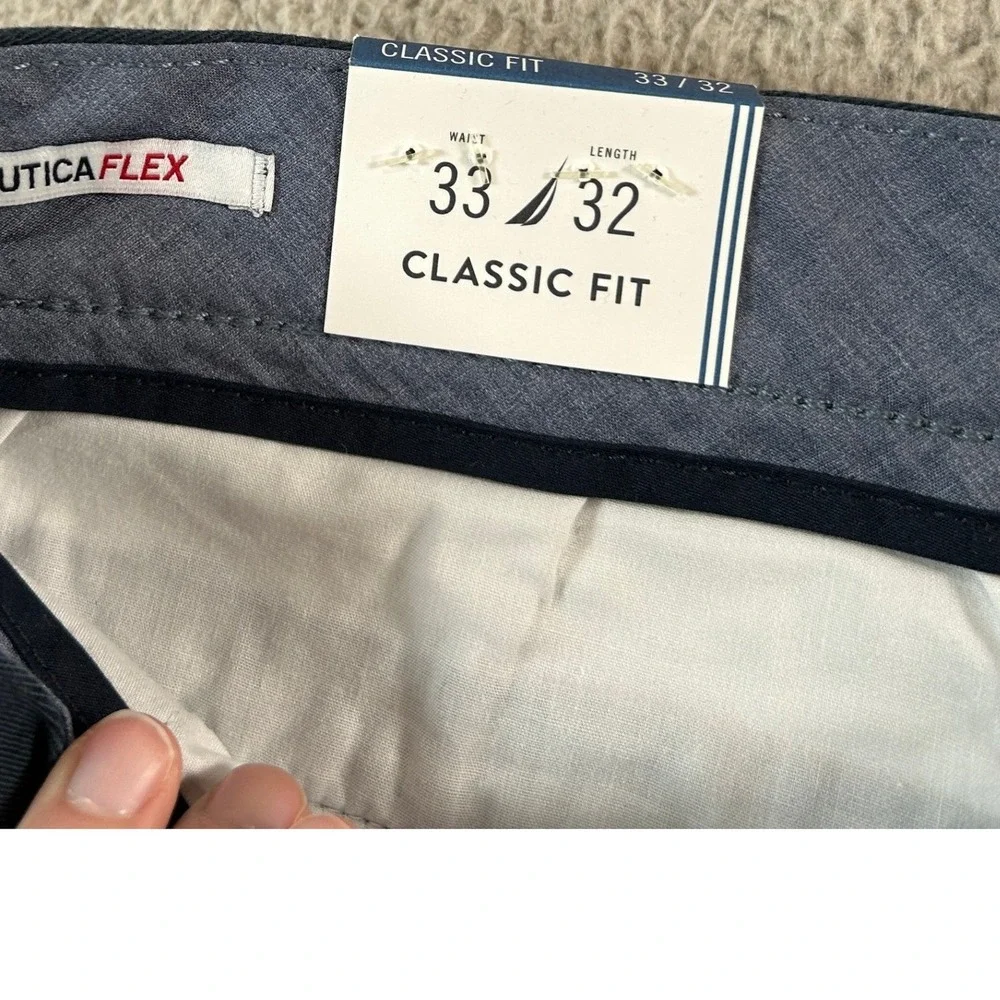 Nautica Mens Clipper Pant Classic Fit Navy Blue Chino Stretch PR9101 33x32 NEW